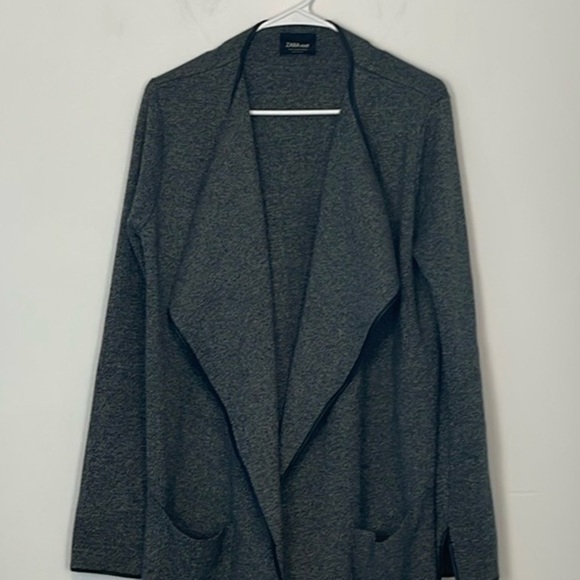ZARA Gray/Black Waterfall Front Cardigan/Jacket. Size Medium. Has Pockets. - Picture 2 of 9
